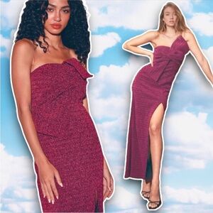 LULUS Dancing All Night Magenta Metallic Strapless Maxi Dress Prom Formal Dance